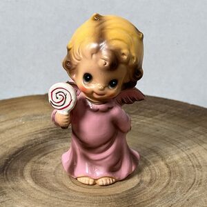 VTG HTF Josef Originals Wee Folks Figurine Pink Angel Lollipops Big Eyes Japan